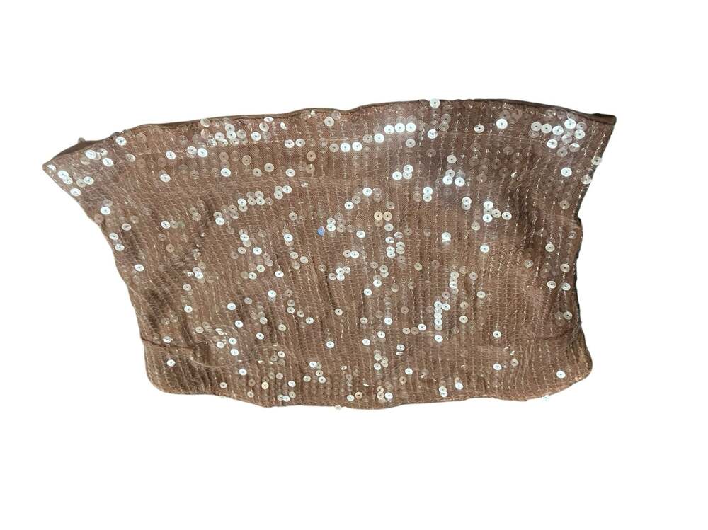 SHEIN Brown Sequin Tube Top Strapless Banded Crop Top